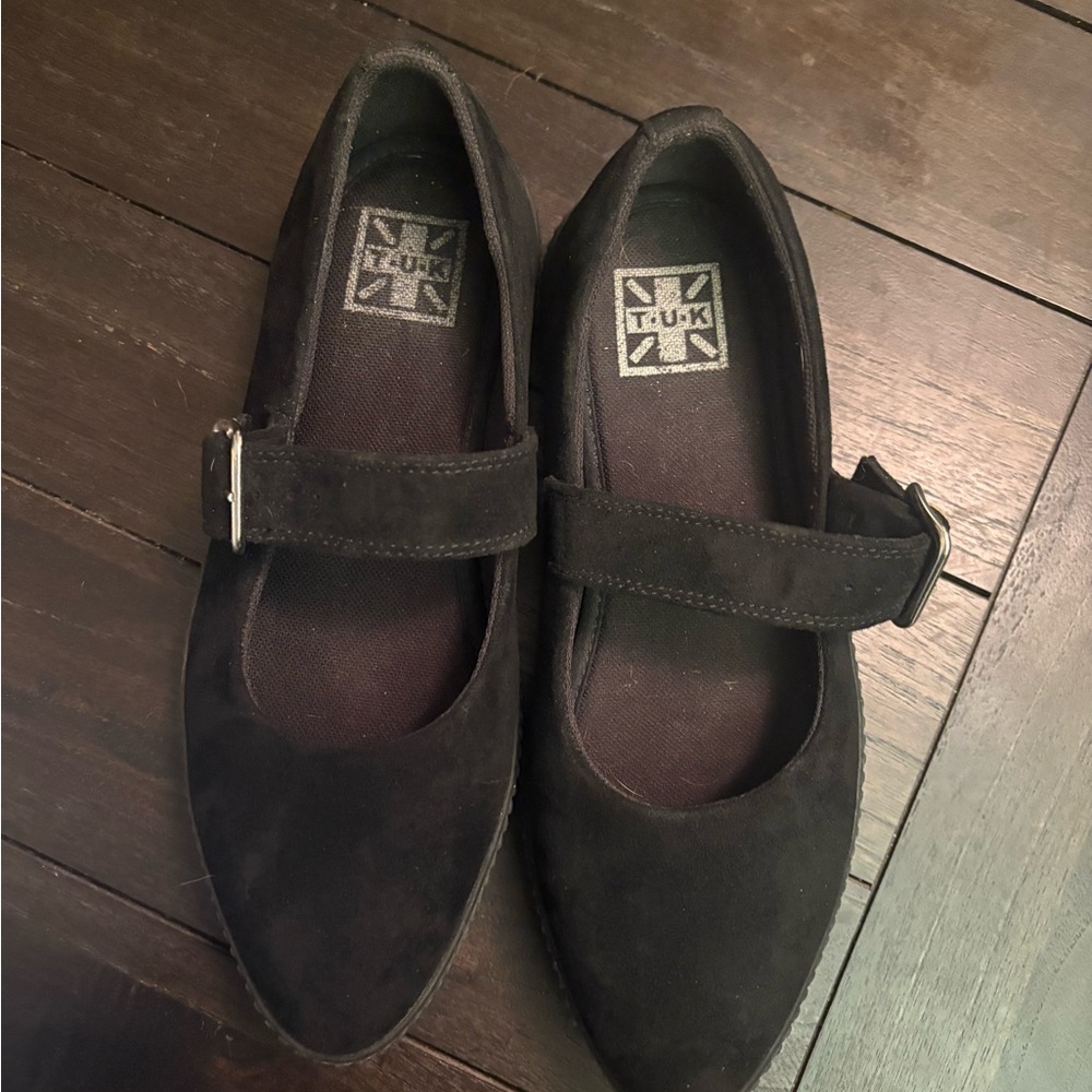 T.U.K Black Mary Jane Flats, Suede - Picture 2 of 3